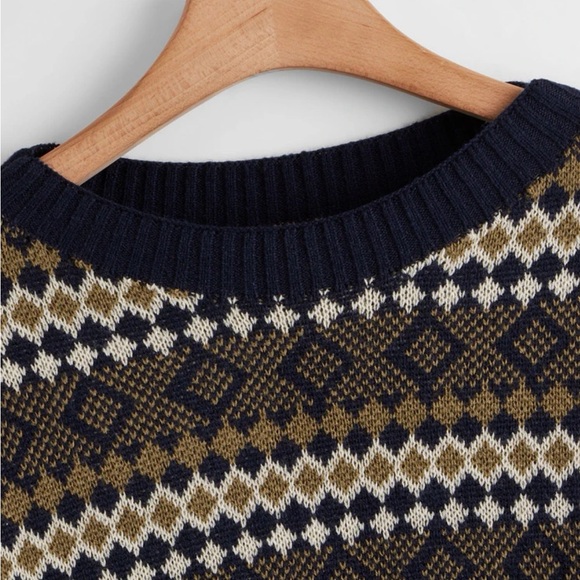 Drop Shoulder Argyle Pattern Sweater - Picture 4 of 5